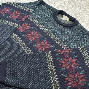 Vintage LL Bean Fair Isle Snowflake Sweater Mens XL Worsted Wool Made in Ireland